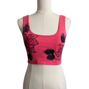 Hibiscus Floral Crop Tank Top Festival Boho Surfer Indie Pink Dharma Trading M
